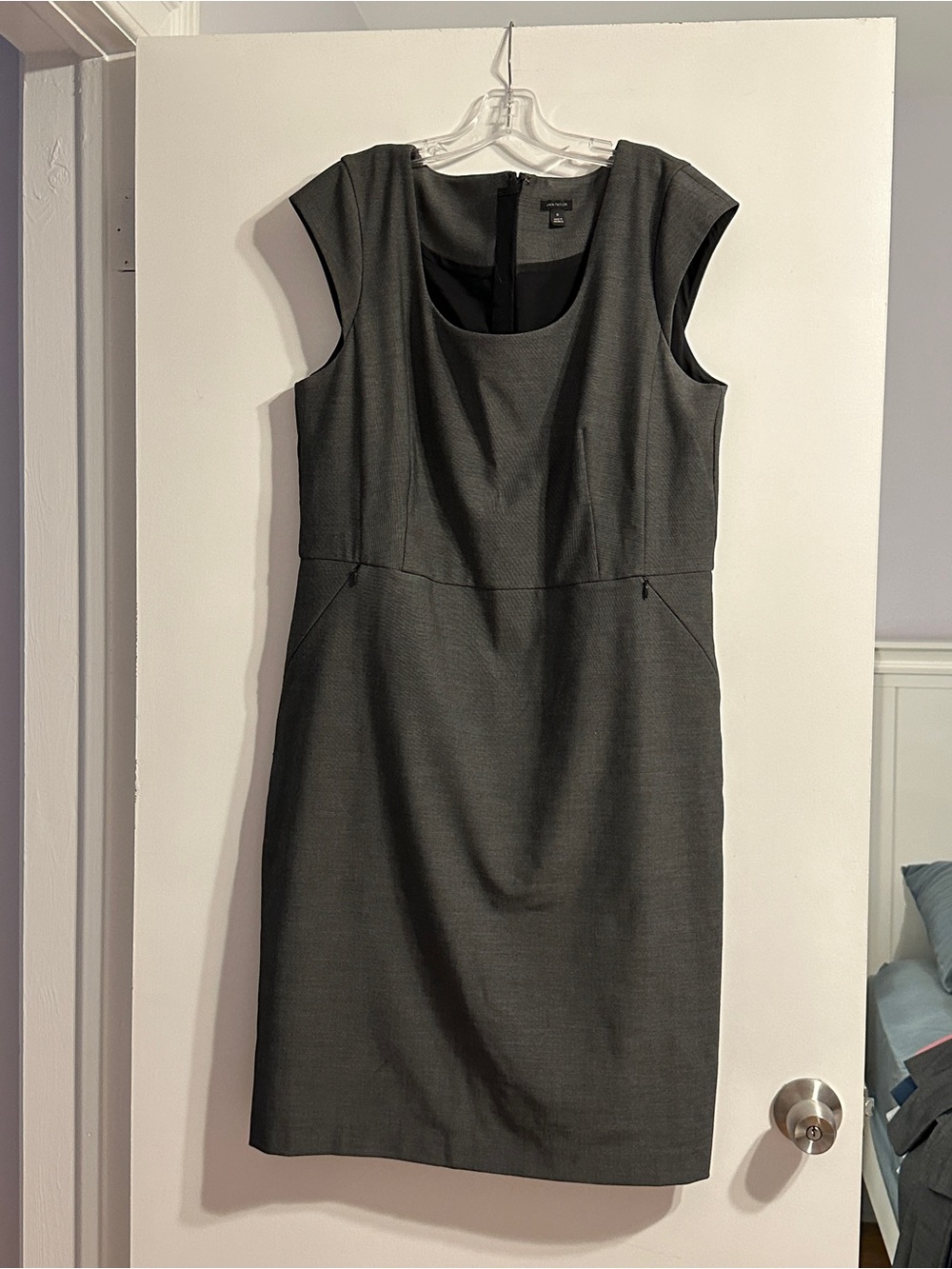 Ann Taylor Scoop Neck Charcoal Gray Sheath Dress